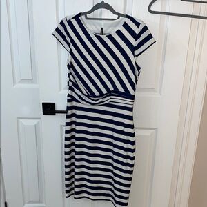 Elegant Navy and White Striped Midi Dress